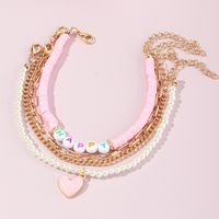 Fashion Pink Heart Pearl Letters Polymer Clay Anklet Foot Ornaments Four-piece Set main image 2