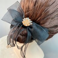 Fashion Elegant Crystal Flowers Lace Bowknot Long Streamer Tassel Hair Ring main image 2