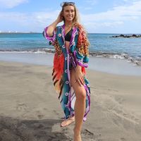 New European And American Rayon Printed Cardigan Beach Skirt Bikini Blouse Swimsuit Outwear Sun Protection Clothing Seaside Vacation Skirt sku image 17