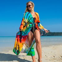 New European And American Rayon Printed Cardigan Beach Skirt Bikini Blouse Swimsuit Outwear Sun Protection Clothing Seaside Vacation Skirt sku image 16