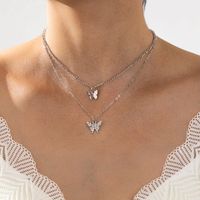 Simple New Product Double Butterfly Small Diamond Design Temperament Fashion Necklace Two-piece Clavicle Chain sku image 2