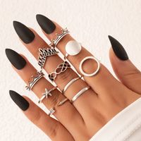 Retro Alloy Geometric Pattern Hand Xingx Ring Daily Artificial Pearl Copper Rings main image 4