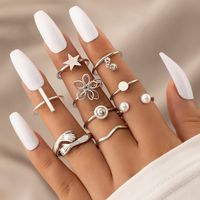 Retro Alloy Geometric Pattern Hand Xingx Ring Daily Artificial Pearl Copper Rings main image 5