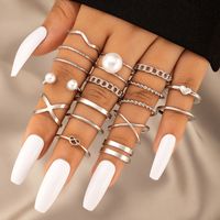 Retro Alloy Geometric Pattern Hand Xingx Ring Daily Artificial Pearl Copper Rings main image 6