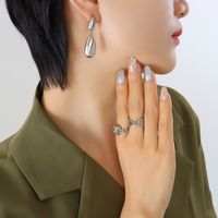 Fashion New Water Drop Pendant Stitching Titanium Steel 18k Gold Plating Earrings sku image 1