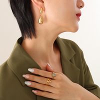 Fashion New Water Drop Pendant Stitching Titanium Steel 18k Gold Plating Earrings sku image 2