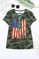 Lace-up Cross V-neck Pullover Short-sleeved Top Women's Loose T-shirt main image 2