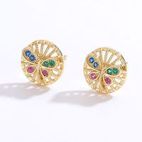 Simple Golden Hollow Butterfly Shape Copper Inlaid Colorful Zircon Stud Earrings main image 1