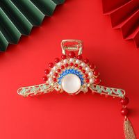 National Inlay Pearl New Year Grip Tassel Female Large Clips Hair Accessories sku image 1