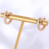 Simple Golden Electroplated Snake Shape Copper Inlaid Zircon Hoop Earrings sku image 1