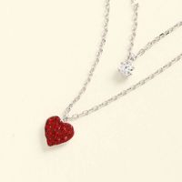 Rhinestone Inlaid Red Heart Shape S925 Sterling Silver Necklace main image 4