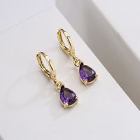 Vintage Gold-plated Micro Inlaid Zircon Water Drop Shape Geometric Copper Earrings main image 2