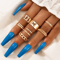New Creative Hollow Number Butterfly Shape Opening Ring 7-piece Set sku image 1