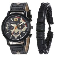 Hommes Bracelet De Montre Ensemble Mode Pu Sangle Calendrier Sport Quartz Montre main image 3