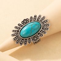 New Retro Style Inlaid Oval Turquoise Alloy Ring main image 3