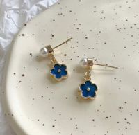 Cute Exquisite Blue Little Flower Pearl Pendant Small Stud Earrings Girl sku image 1