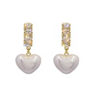 Fashion Simple Zircon Pearl Heart-shaped Female Earrings main image 5