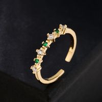 Fashion Simple 18k Gold Plated Micro Inlaid Green Zircon Geometric Open Adjustable Ring main image 4