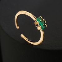 Fashion Simple 18k Gold Plated Micro Inlaid Green Zircon Geometric Open Adjustable Ring main image 2