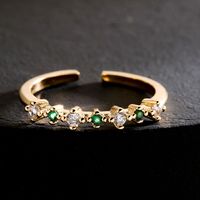 Fashion Simple 18k Gold Plated Micro Inlaid Green Zircon Geometric Open Adjustable Ring main image 3