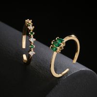 Fashion Simple 18k Gold Plated Micro Inlaid Green Zircon Geometric Open Adjustable Ring main image 6