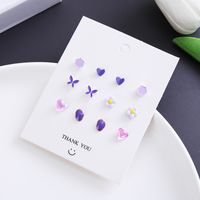Korean Fashion Flower Bow 6 Pairs Of Earrings Set New Pearl Earrings sku image 3