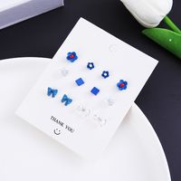 Korean Fashion Flower Bow 6 Pairs Of Earrings Set New Pearl Earrings sku image 13