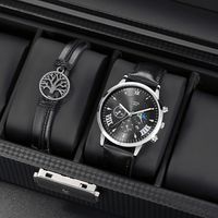 Men's Watch Fashion Casual Pu Strap Sports Quartz Watch Set With Calendar sku image 1