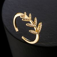 Fashion Retro 18k Gold Copper Micro Inlaid Zircon Flower Leaf Geometric Open Ring main image 2