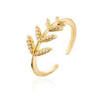 Fashion Retro 18k Gold Copper Micro Inlaid Zircon Flower Leaf Geometric Open Ring sku image 1