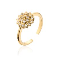 Fashion Retro 18k Gold Copper Micro Inlaid Zircon Flower Leaf Geometric Open Ring sku image 2