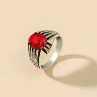 Fashion Retro Ruby Ethnic Ancient Silver Alloy Ring main image 2