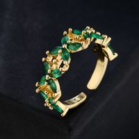 Fashion Copper Plating 18k Gold Flower Shaped Inlaid Zircon Geometric Open Ring Female main image 1