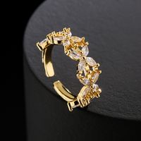 Fashion Copper Plating 18k Gold Flower Shaped Inlaid Zircon Geometric Open Ring Female main image 2