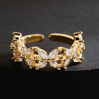 Fashion Copper Plating 18k Gold Flower Shaped Inlaid Zircon Geometric Open Ring Female main image 3