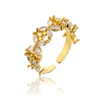 Fashion Copper Plating 18k Gold Flower Shaped Inlaid Zircon Geometric Open Ring Female sku image 1