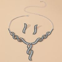 Fashion Woven Rhinestone Clavicle Bridal Jewelry Diamond-embedded Necklace Earrings Set main image 2