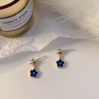 Cute Exquisite Blue Little Flower Pearl Pendant Small Stud Earrings Girl main image 2