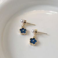 Cute Exquisite Blue Little Flower Pearl Pendant Small Stud Earrings Girl main image 4