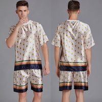 New Men's Pajamas Short-sleeved Thin Silk Men's Summer Round Neck Home Service Loose Large Size Suit Wholesale Nihaojewelry sku image 13