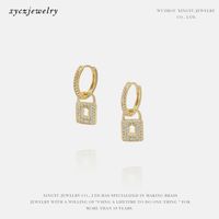 Fashion Popular Gold-plated Zircon Small Lock Earrings sku image 1