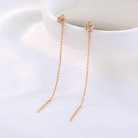 Fashion Women's New Golden Inlaid Zircon Crown Long Tassel Drop Copper Earrings main image 7