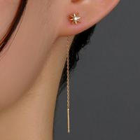 Fashion Women's New Snowflake Pendant Ear Line Inlaid Zircon Long Tassel Copper Earrings sku image 1