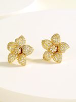 Fashion Simple Flower Shape Plating 18k Gold Zircon Copper Earrings main image 3