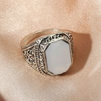 Anillo De Piedra Geométrica Blanco Grande Tallado Vintage Retro Étnico De Moda sku image 1