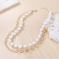 Elegant Retro Double-layer Clavicle Chain Freshwater Pearl Woven Necklace main image 4