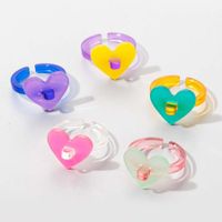 Fashion Cute Heart-shaped Colorful Resin Ring 5-piece Set main image 1