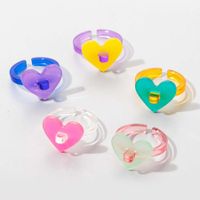 Fashion Cute Heart-shaped Colorful Resin Ring 5-piece Set main image 5