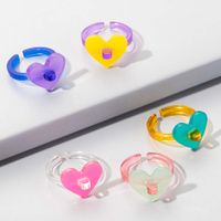 Fashion Cute Heart-shaped Colorful Resin Ring 5-piece Set main image 2