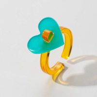 Fashion Cute Heart-shaped Colorful Resin Ring 5-piece Set main image 3